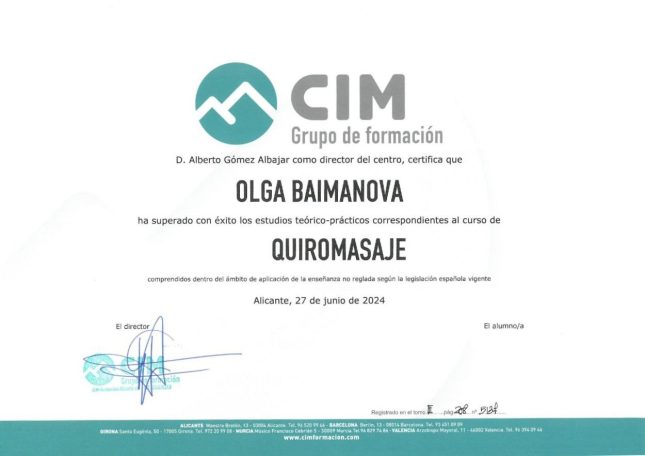 Diploma quiromasaje