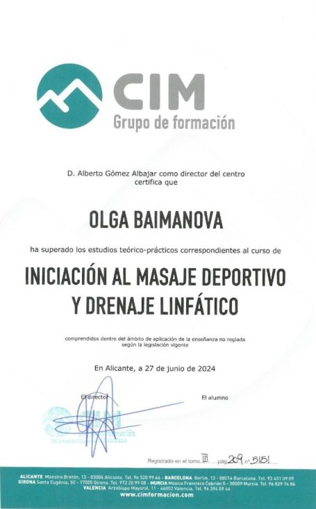 Certificado masaje