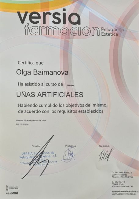 Certificado uñas